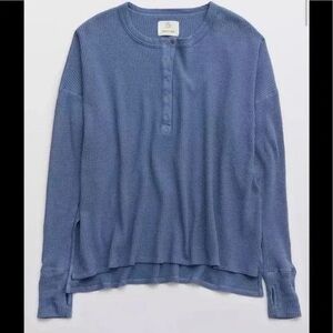 Aerie Waffle Knit Henley Long Sleeve Top